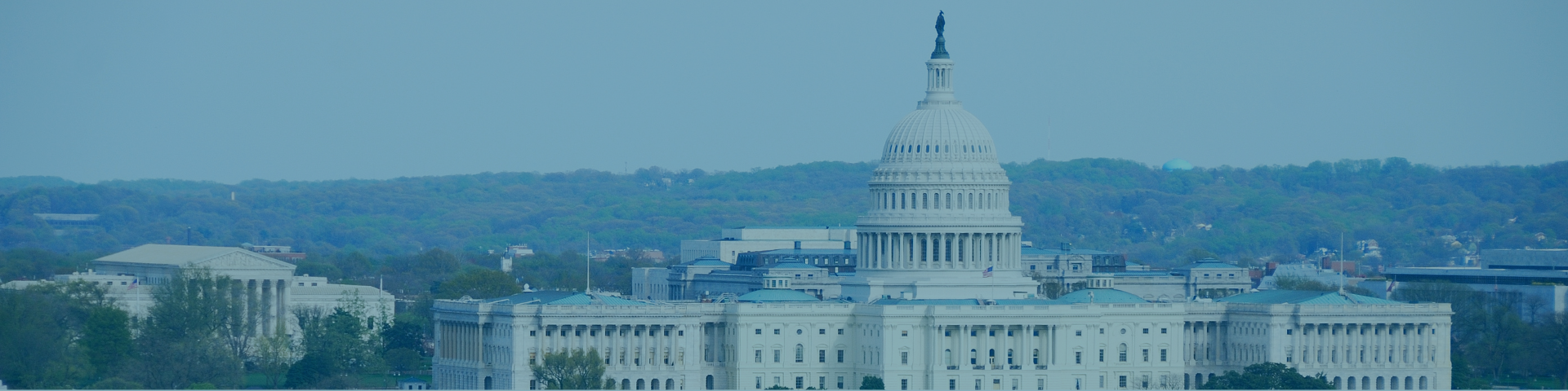 Exterior photo of the United States Capitol Building with a blue overlay