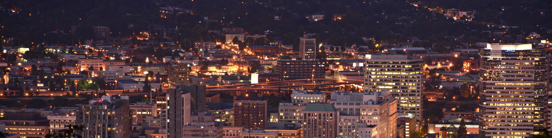 Aerial view of Portland, Oregon at night